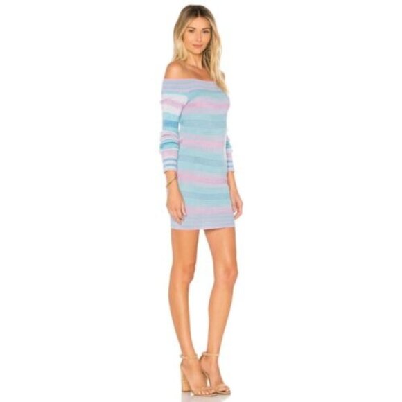 Tularosa Revolve Kinsley Dress In Multi Pastel Striped Wool Off The Shoulder S - Picture 2 of 10